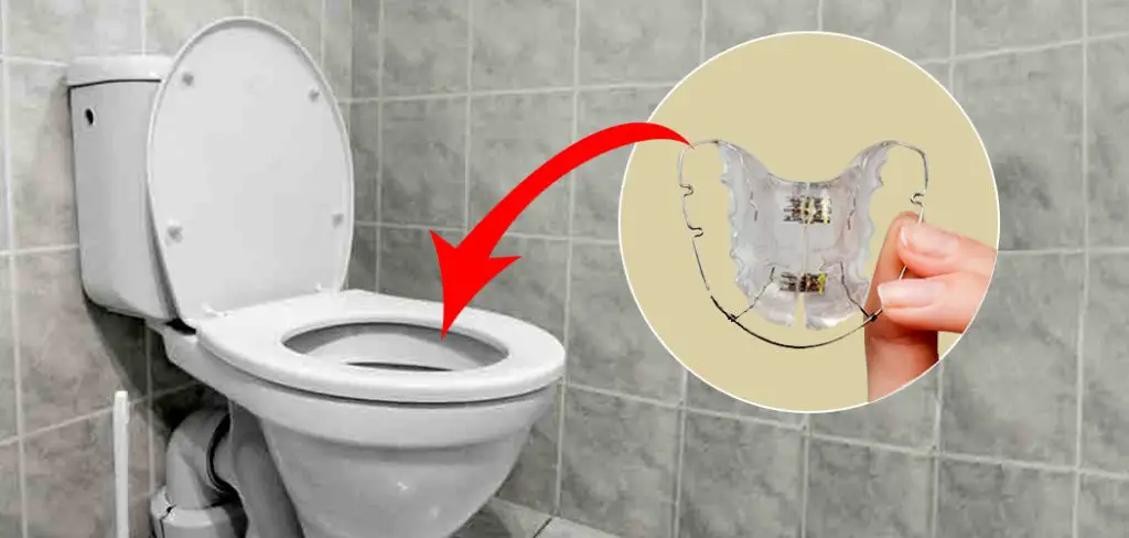 a Toilet Seat , Retainer in a round shape & a red Down arrow 